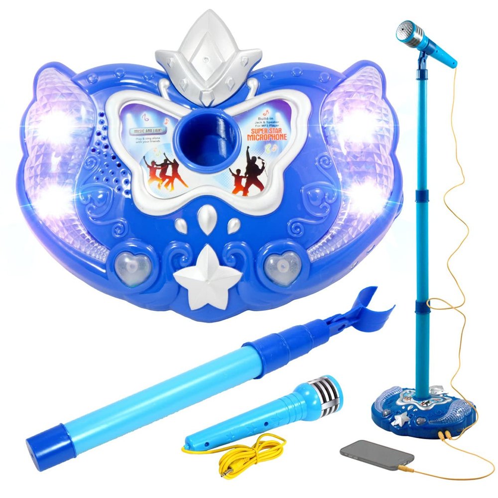 Kidplokio Blue Karaoke Machine for Kids Music Player with Microphone, Boys Ages 3 and Up