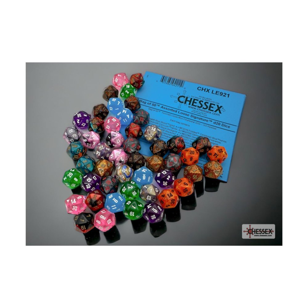 Assorted Mini Dice No 3 with Numbers D20 10mm (3/8in) Pack of 50 Chessex
