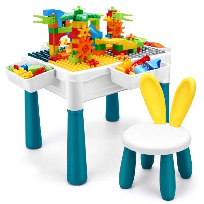 SWATOW Kids Activity Table, 6-in-1 Play Table Chair Set - Adjustable Height, Storage Box, 105pcs Marble Run Building Blocks, Water & Sand Table Playset Toy Gift for Toddlers