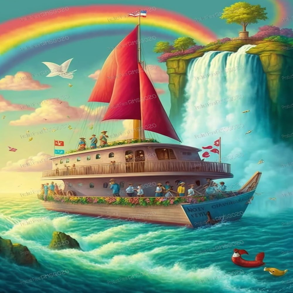 1000 Piece Cartoon Jigsaw Puzzle for Kids Adults, Waterfall Sailing Wooden Puzzles, Most Popular Leisure Activities - Exquisite Jigsaw Puzzles, Great Gifts for Puzzle Lovers 20 X 30 Inch