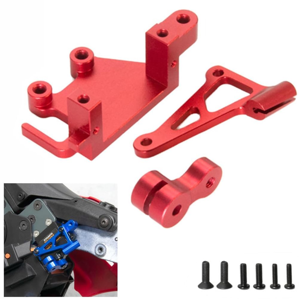 Aluminum 7075 RC Steering Servo Bracket Servo Arm Upgrades Parts for LOSI 1/4 Promoto-MX Motorcycle Dirt Bike,Replace # LOS261013 (Red)
