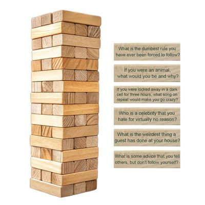 Ice Breaker Questions Wood Balance Stacking Blocks Game for Adults - Get to Know Each Other Family Night Games Tumbling Tower - Icebreaker Conversation Starters