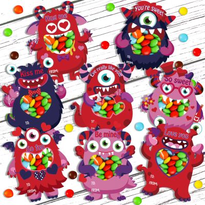 64 Sets Valentine's Day Cards for Kids, Monster Happy Valentines Cards for Kids, Unique Valentines Gifts for Boys and Girls, Funny Valentines Exchange Cards Gifts School Classroom Prize Party Favors