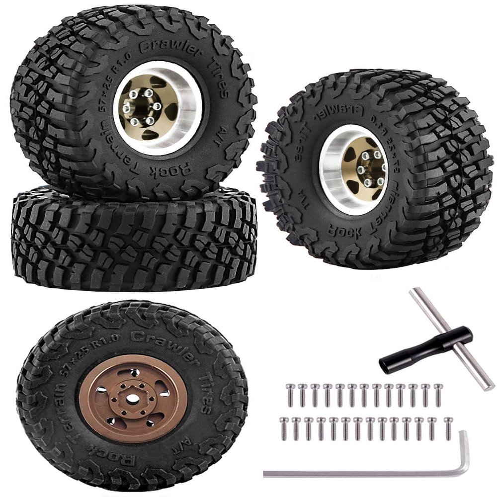 hopsupRC Aluminum 1.0in Beadlock RC Wheels Upgrades Part for 1/18 1/24 TRX4M,SCX24,FCX24 RC Crawler,RC Truck Tires Hops Up,4pcs Gold