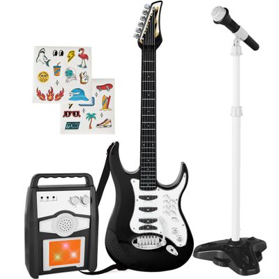 Best Choice Products Toy Kids Guitar Play Set Bundle, Pretend Play Toddler Electric Guitar Kit with Interactive Microphone, Amp, Whammy Bar, 6 Demo Songs and 2 Sticker Sheets - Black