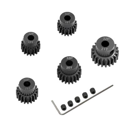 5-Pack Steel Metal 32P 5mm Pinion Motor Gear Sets 17T 18T 19T 20T 21T Compatible with HPI Kyosho Losi Axial Tamiya 1/8 1/10 RC Car Monster Truck Buggy (for 14 Years and Up)