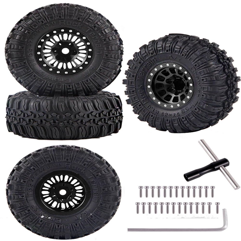 hopsupRC Aluminum 1.0in Beadlock RC Truck Tires Upgrades Part for 1/18 1/24 TRX4M,SCX24,FCX24 RC Crawler,4pcs Alloy RC Wheels Hops Up,Black