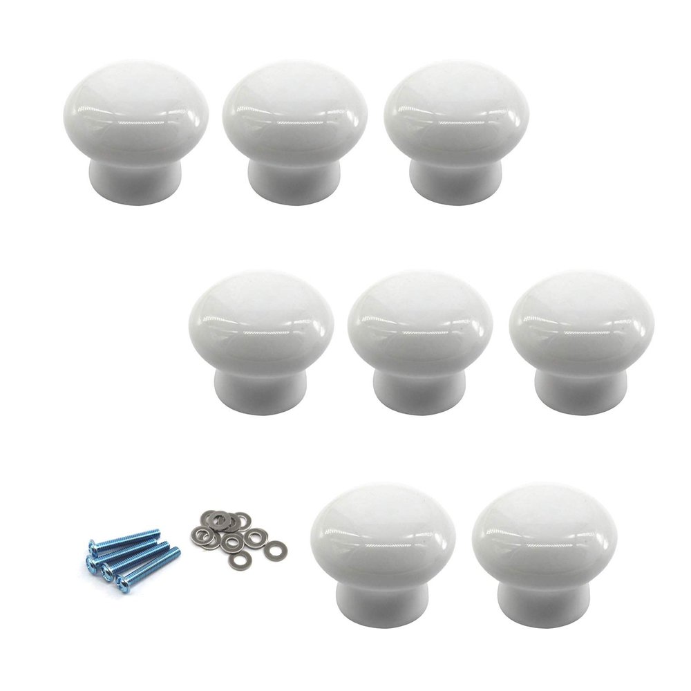 Klauer Ceramic Knobs,Pink Round Ceramic Handle Pull Door knobs Cabinet Handles for Children's Room (8 Pieces) (Color : White)