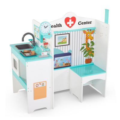 Lil Jumbl Wooden Doctor Playset, Multi-Sided Medical Office Activity Center with Exam Room, Check-in & Waiting Areas, Toddler Playset, Doctors Office Pretend Play