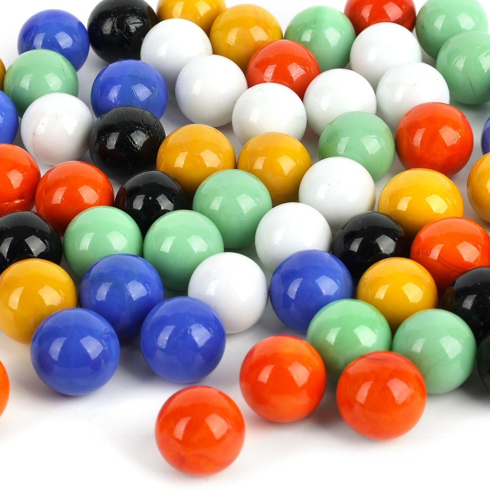 POPLAY 60PCS Glass Marbles Set, for Marble Board Game Chinese Checkers Board Game, 5/8Inch, 6 Colors