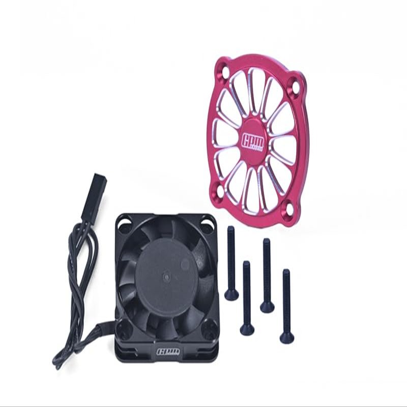 GPM Upgrades Aluminum 6061 Motor Heatsink with Metal Frame Cooling Fan and Protective Cover for 1/10 Gorgon 4X2 Mega 550ARA3230 RC Cars (red)