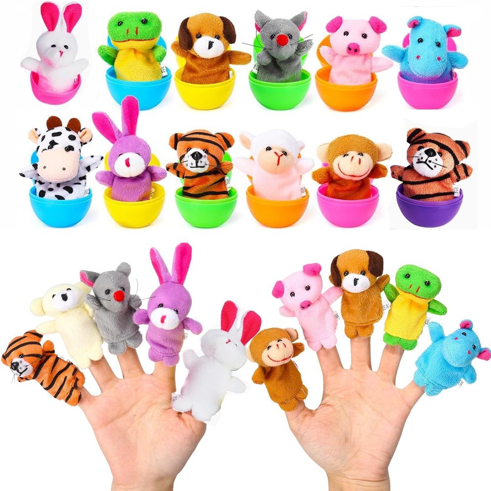 12pcs Easter Eggs Filled with Finger Puppets for Easter Basket Stuffers,Prefilled Easter Egg with Finger Puppets for Easter Egg Fillers,Party Favors,Goodie Bags Fillers, Easter Gift for Kids