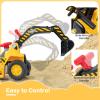 HONEY JOY Electric Ride on Push Car, Toddler Bulldozer Digger w/Balls & Basketball Hoop, Outdoor Digging Scoop, Flexible Bucket, 6V Ride on Excavator Construction Vehicle for Kids view 2