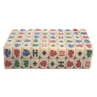 Bulk Lot 100 16mm Poker Dice Ivory Tone Rounded Corners Multi-Color Symbols