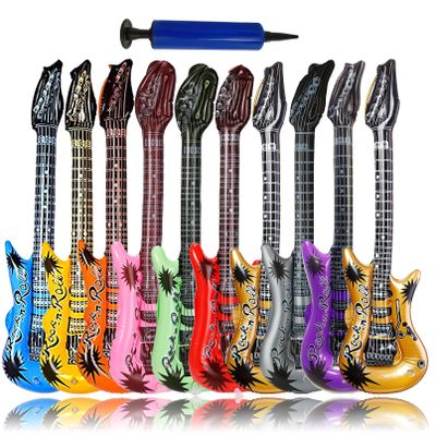Smilixin Inflatable Guitar Set - 10 Guitars and 1 Inflator, Rock Star Toy, 80s Party Decorations