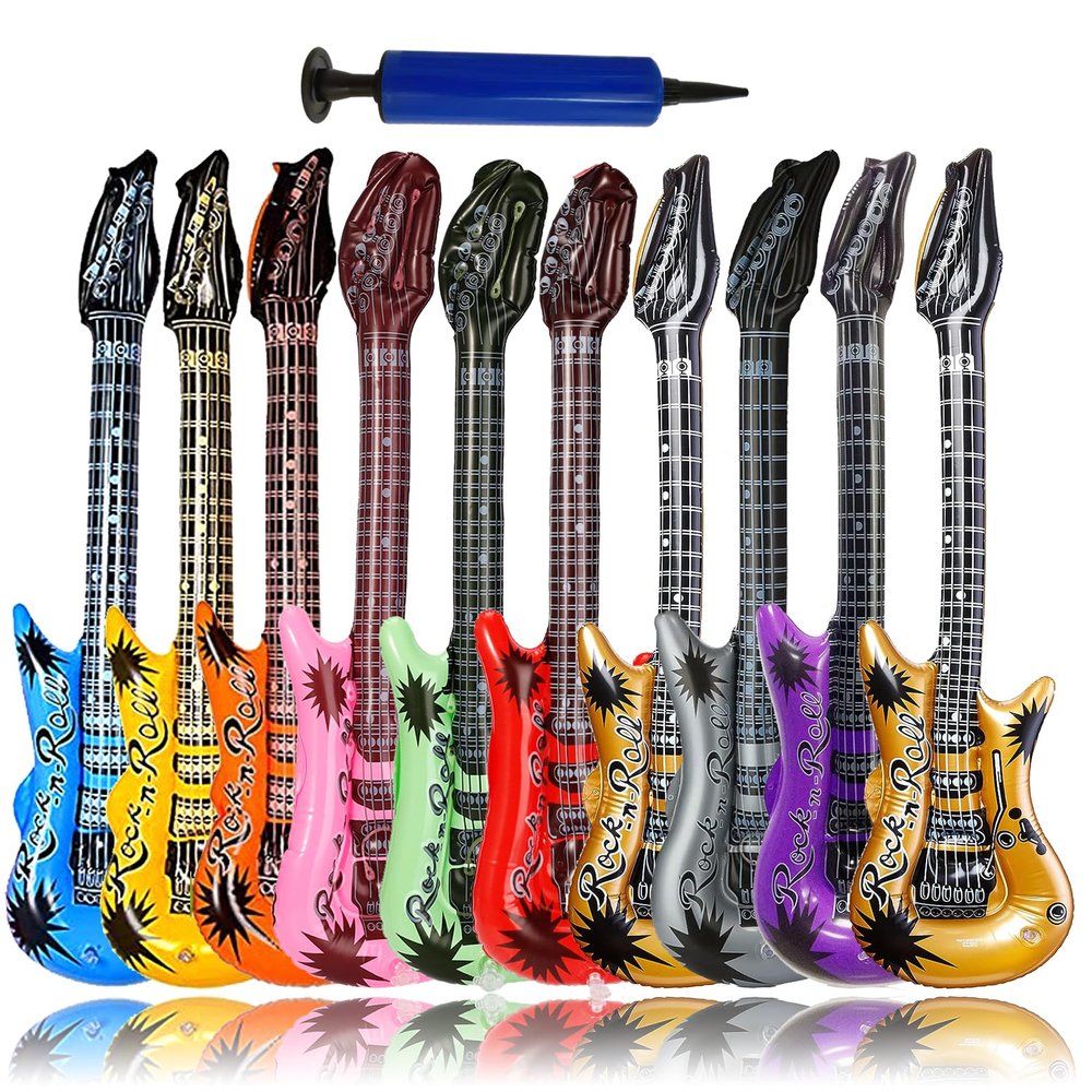 Smilixin Inflatable Guitar Set - 10 Guitars and 1 Inflator, Rock Star Toy, 80s Party Decorations