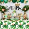 4 Pack Hawaiian Luau Tablecloths Tropical Palm Leaves Table Cloth Hawaiian Luau Table Cover Palm Leaves Table Cloth Baby Birthday Birthday Party Summer Pool Tropical Party Decorations 86 x 51 IN view 4