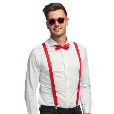 Boland - 3 Piece Costume Set, Suspenders, Glasses and Bow Tie Accessory Set for Festivals, JGA, Carnival and Theme Parties