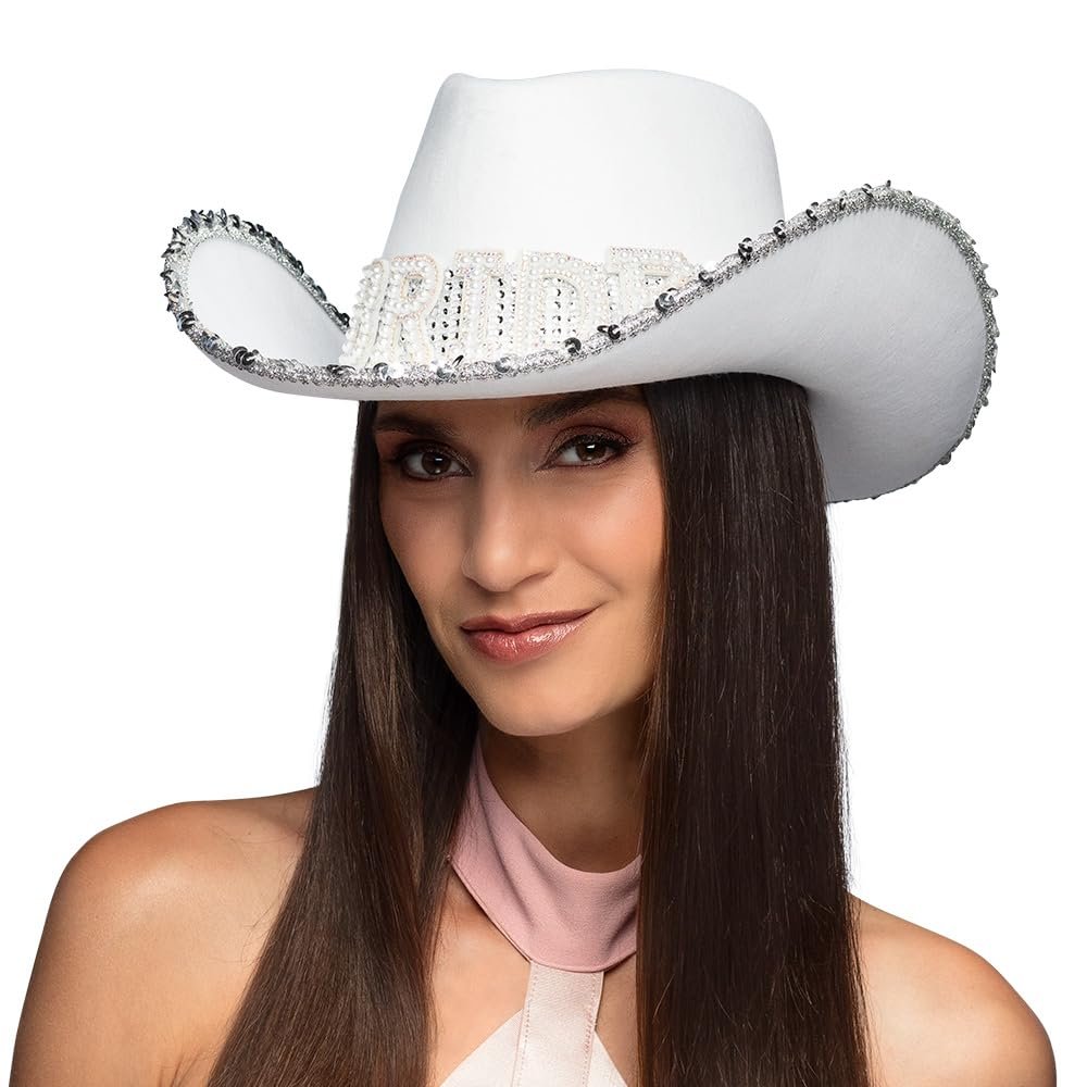 Boland 01436 Cowboy Hat Bride Hat for JGA, Carnival and Theme Party, Wedding, Bride
