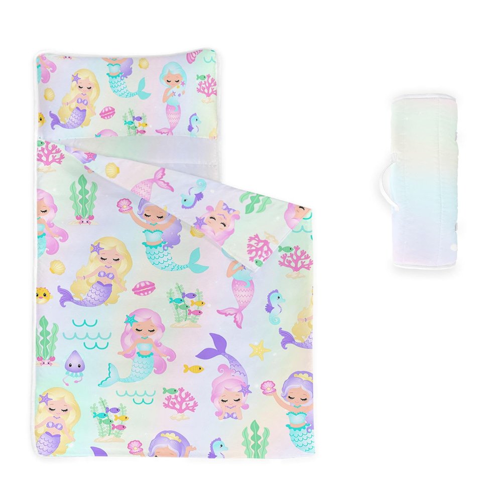 Smell Sunshine Nap Mat -Watercolor Mermaid Sleeping Bag with Removable Pillow - Nap Mat Set for Boys Girls(Watercolor Mermaid Large)