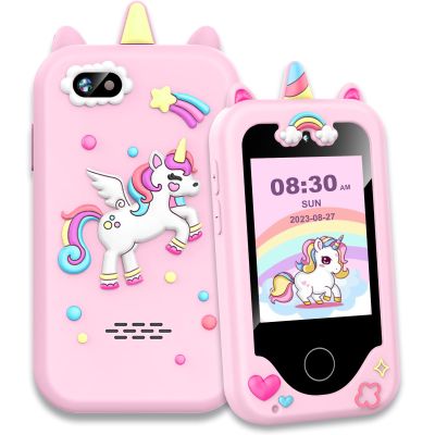 Nikuku Kids Phone for Girls, Toddler Smartphone Christmas Birthday Gift Age 3 4 5 6 7 8 9, Children Pretend Cellphone Toy with Dual Camera, Touchscreen, Learning Game, Music Player, 8GB Card(Pink)