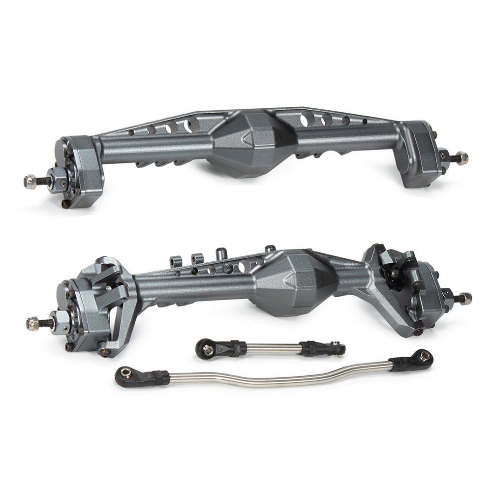 AMK CNC Aluminum 1.9 Capra Currie F9 Portal Axle Complete RTR Front Rear Kit with Offset Front Pumpkin for 1/10 RC Crawler UTB10 Upgrades (Titanium)