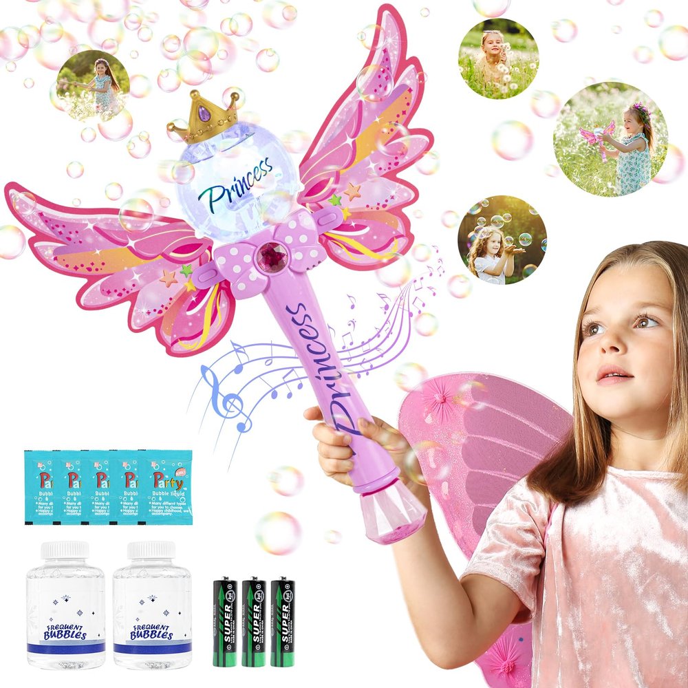 Princess Bubble Wand,Bubble Machine for Kids Girls,Music & Light Up Bubble Blower,Bubble Maker,Outdoor Party Birthday Bubble Toy for Toddlers,Gift for Girls Age 3 4 5 6 7 8 Years Old.(Pink)