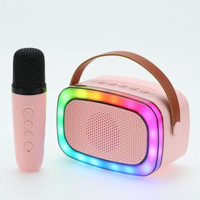IQ Sound IQ-908K Mini Karaoke Bluetooth Speaker with Wireless Microphone, RGB Lights Surround, Fun Voice Changing in Rechargeable Compact, and Portable Design Ideal Gifts for Kids and Adults (Pink)