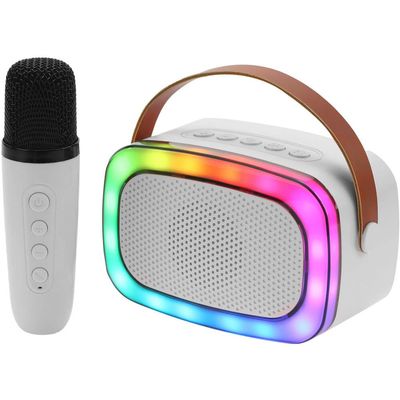IQ Sound IQ-908K Mini Karaoke Bluetooth Speaker with Wireless Microphone, RGB Lights Surround, Fun Voice Changing in Rechargeable Compact, and Portable Design Ideal Gifts for Kids and Adults (White)
