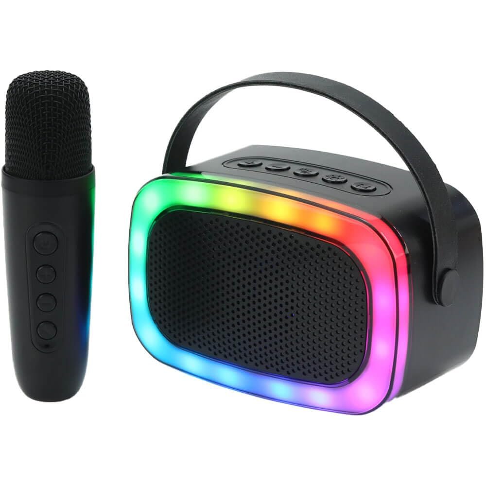 IQ Sound IQ-908K Mini Karaoke Bluetooth Speaker with Wireless Microphone, RGB Lights Surround, Fun Voice Changing in Rechargeable Compact, and Portable Design Ideal Gifts for Kids and Adults (Black)
