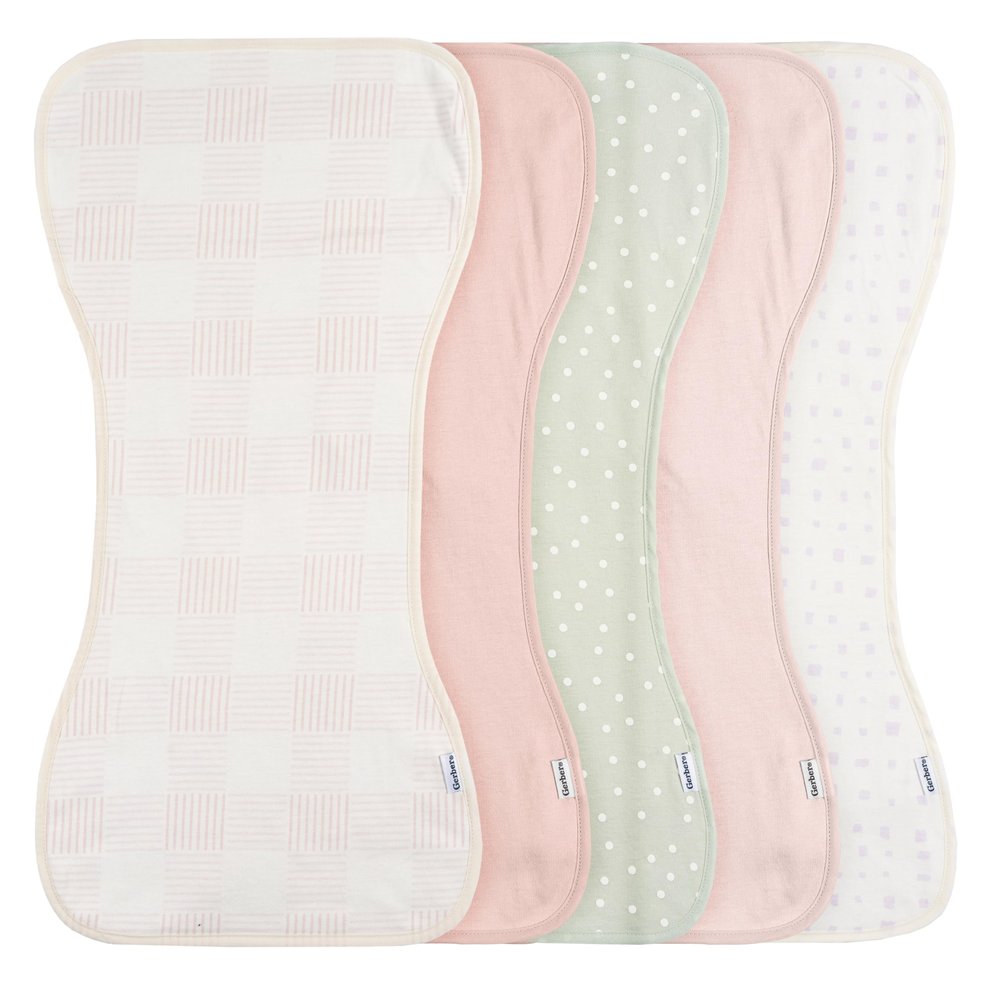 Gerber Baby Unisex Burp Cloths 5-Pack, Pink, Size 10.5" x 21"
