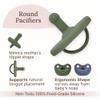 Mila & Lulu Round Shape Silicone Pacifiers (Set of 2); 0 Months and up; 100% Food-Grade Silicone; Ultra-Light Silicone Binkies Set; 1 Piece Design (Olive/Ocean) view 3
