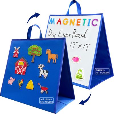 PENGFULL Felt Flannel Board/Dry Erase White Board for Toddlers,17.3 * 17.3in,Double-Sided,Folding,Standing,for Wall,Classroom,Preschool,Kiddie Corner,Interactive,Gifts for Kid