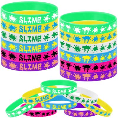 48PCS Rainbow Slime Rubber Bracelets Silicone Wristbands -Art Paint Party Supplies Birthday Baby Shower Party Favors