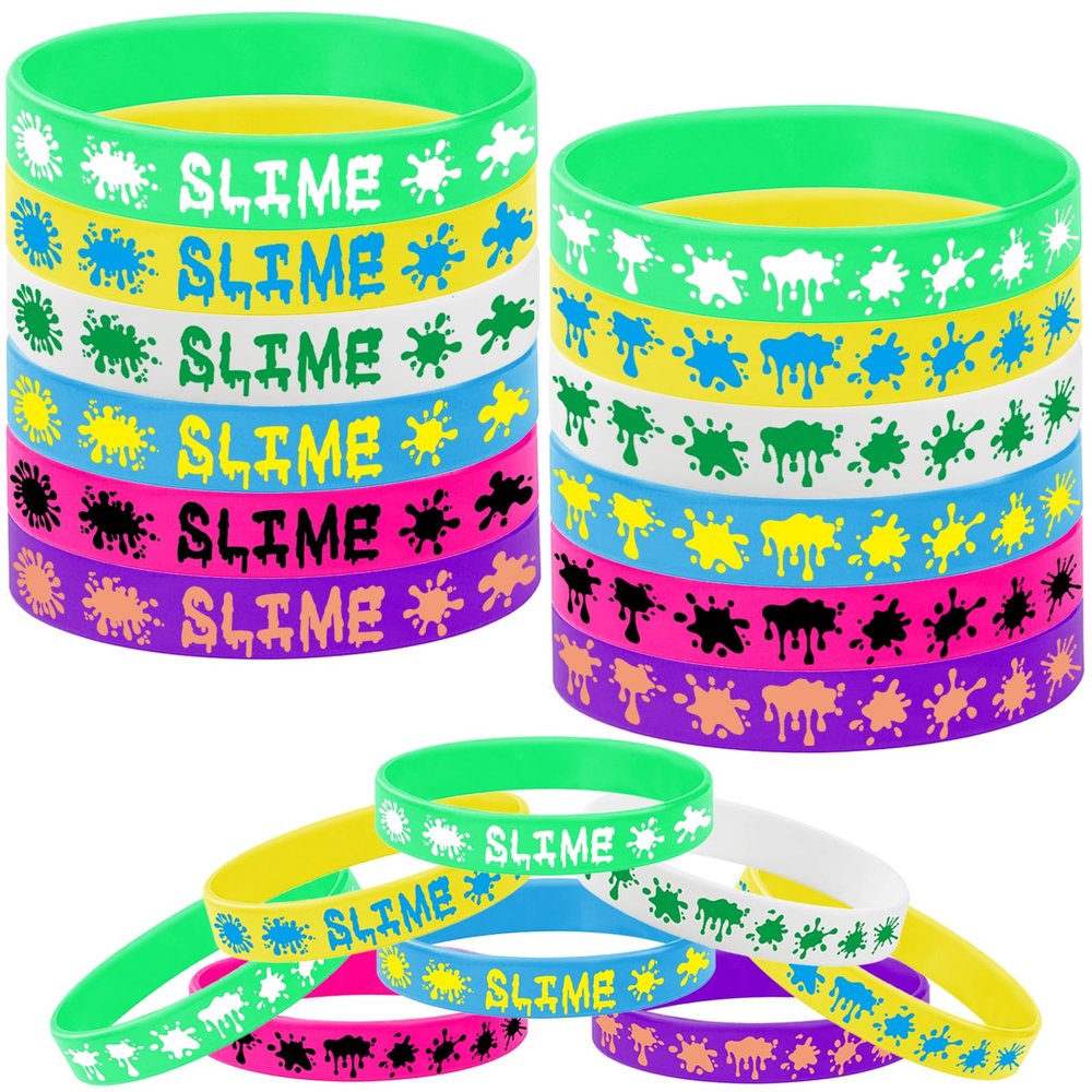 48PCS Rainbow Slime Rubber Bracelets Silicone Wristbands -Art Paint Party Supplies Birthday Baby Shower Party Favors