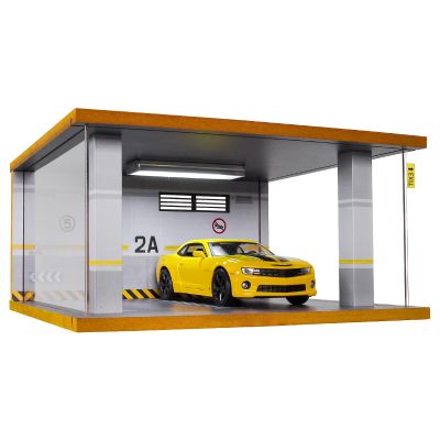 cxiiuui 1/24 Scale Display Case Car with LED Light and Acrylic Cover Parking Garage Wooden Diecast Car Show Case 2 Parking Spaces Grey and White