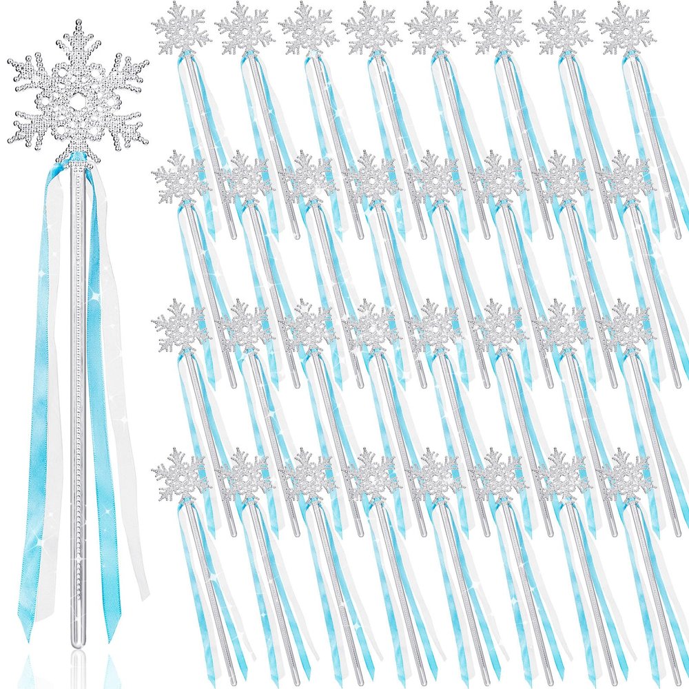 PullCrease 48 Pcs Snowflake Wand Sparkling Snowflake Fairy Wands for Winter Kids Girls Boys Princess Theme Birthday Party Favors Play Supplies Decorations (Blue)