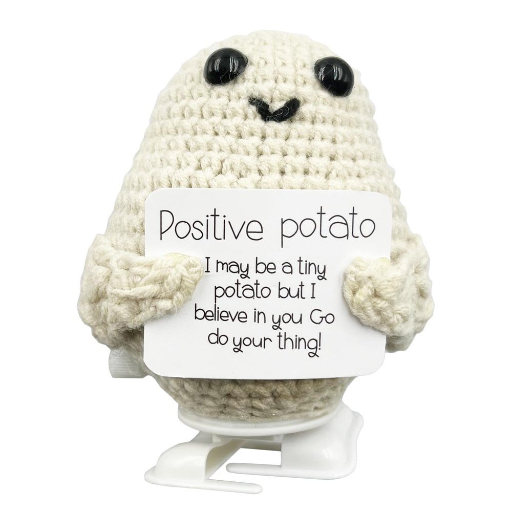 Stitch-Witch Hilarious White Elephant Gifts for Adults, Walking Potato Crochet, Wind-up Potato, Emotional Support Potato (White Potato)