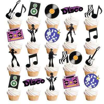28Pcs Disco Party Cupcake Toppers 1970s Disco Throwback Fever Dance Theme Cupcake Toppers for Retro 70's Boogie 1970s Theme Birthday Hippie Party Supplies