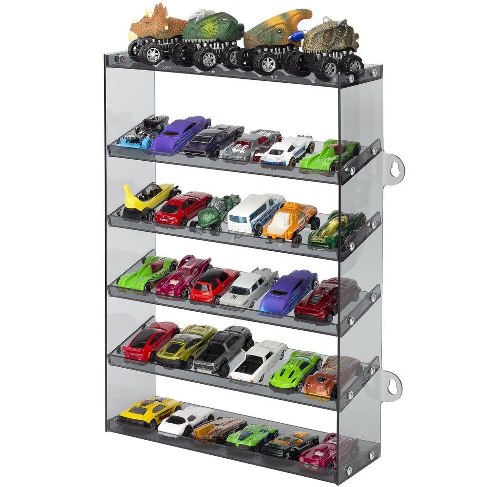 KISLANE Acrylic Display Case for Toy Cars & Matchbox Cars, 6 Tiers Matchbox Cars Display Case, Sturdy Assembly Storage Case Display of 48 Toy Cars Matchbox Cars (6- Tiers Gray)