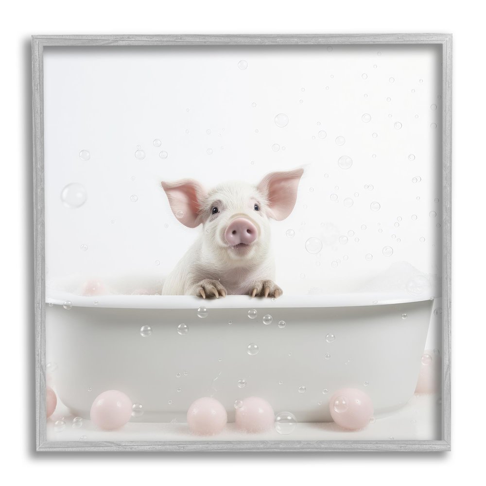 Stupell Industries Pig Bubble Bath Framed Giclee Art by Lazar Studio