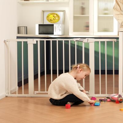 Babelio Metal Baby Gate, 29-48 Auto Close Easy Install Pet Gate, Extra Wide Walk Thru Child Safety Gate, Pressure Mounted Dog Gate for Doorways & Stairs, with Y Spindle Rods, White