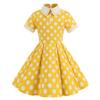 IMEKIS Kids Girls Vintage Short Sleeve Turn-Down Collar Polk Dot Dress Retro 1950s Cherry Print Swing Dress for Cocktail Tea Party Wedding Yellow 9-10 Years view 1