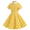 IMEKIS Kids Girls Vintage Short Sleeve Turn-Down Collar Polk Dot Dress Retro 1950s Cherry Print Swing Dress for Cocktail Tea Party Wedding Yellow 9-10 Years view 2