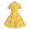 IMEKIS Kids Girls Vintage Short Sleeve Turn-Down Collar Polk Dot Dress Retro 1950s Cherry Print Swing Dress for Cocktail Tea Party Wedding Yellow 9-10 Years view 3