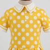 IMEKIS Kids Girls Vintage Short Sleeve Turn-Down Collar Polk Dot Dress Retro 1950s Cherry Print Swing Dress for Cocktail Tea Party Wedding Yellow 9-10 Years view 4