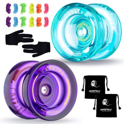 MAGICYOYO Pack of 2 Responisve Yoyos -K2 Beginner Yo-yo for Kids with 2 Yo Yo Gloves, 2 Yo-Yo Bags, 12 Yoyo Strings (Crystal Green+Crystal Purple)
