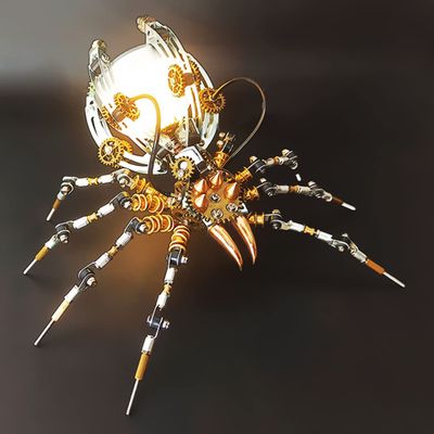 OYDL 3D Metal Spider Puzzle with LED Lamp, DIY Mechanical Steampunk Puzzle Kits, Spider Desk Lamp Art Puzzle Metal Model Kit for Adult (512PCS)