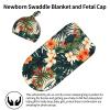 AoRom Tropical Summer Hawaiian Flower Palm Leaves Printed Newborn Swaddle Blanket With Beanie Hat Set,Baby Swaddle Blanket,Newborn Soft Sleep Sacks For Boys Girls view 2
