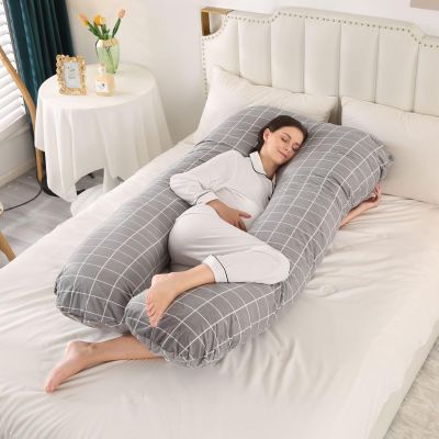 Hausmagnolia Pregnancy Pillow - U-Shaped 55.12 x 27.56 inches, Full Body Support with Soft Velvet Cover, Classic Plaid(Color:4)